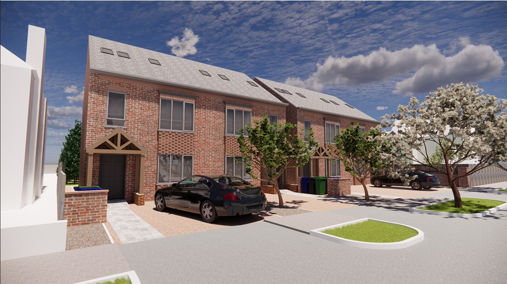 Visualisation of the four new homes at Conway Gardens